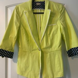 Cremieux Chartreuse Blazer with Black Polka-Dot Trim